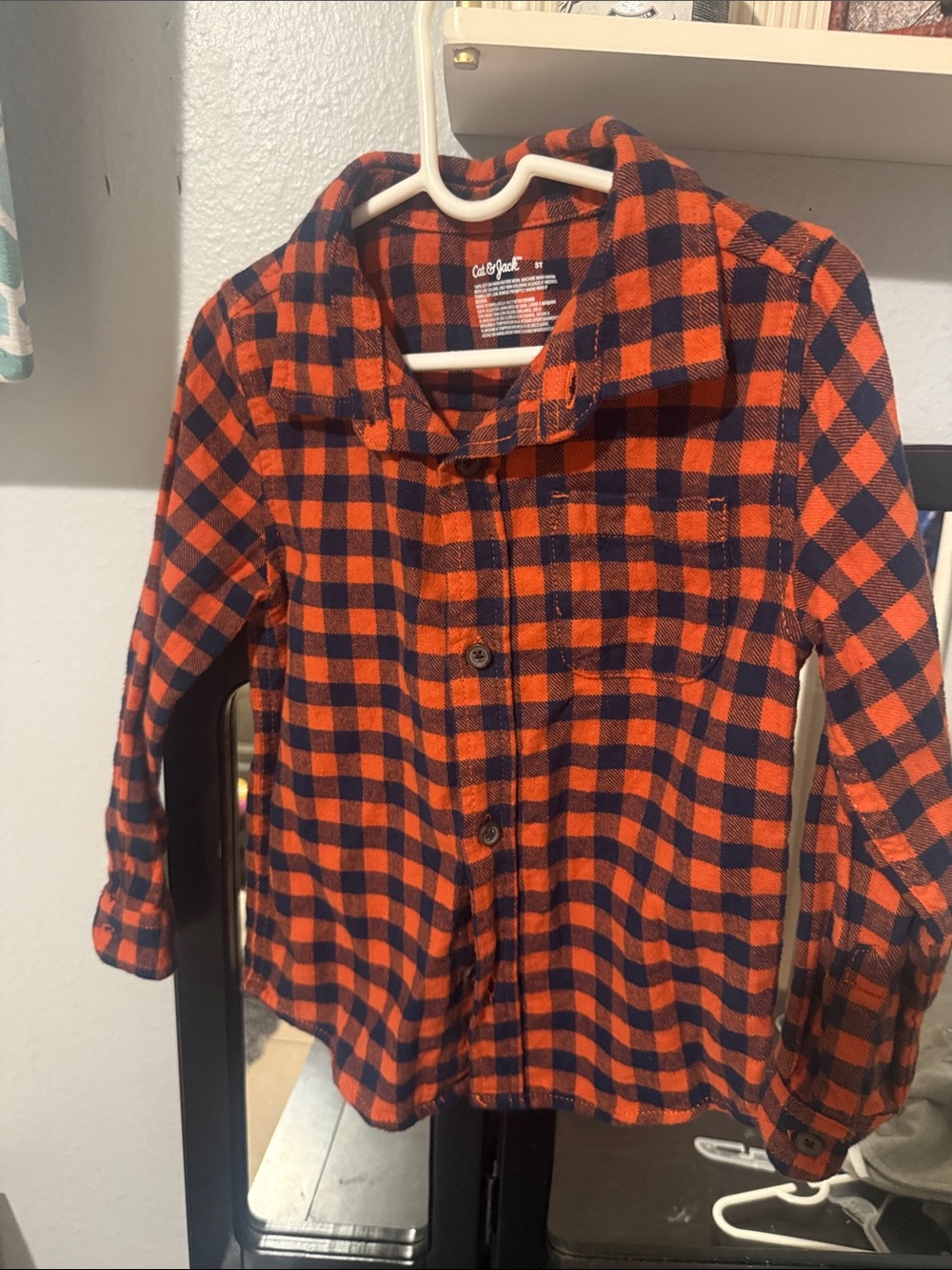 Cat & Jack Orange and Navy Plaid Button-Down Shirt